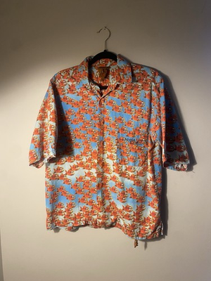 #ad Pirana Joe Piranha Fish Hawaiian Shirt Sz S Hawaii Aloha Blue Orange Mens NEW $18.00