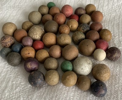 Vintage 50 Clay Marbles Various Colors & Sizes
