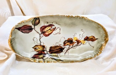 Antique Limoges Hand Painted Celery Dish Hobbyist Signed Autumn Leaves CFH GDM