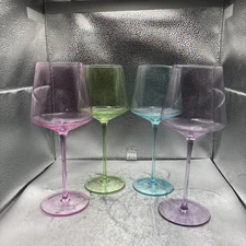 Physkoa Colored Wine Glasses Set 4 16OZ Colorful Wine Glass With Tall Long St...