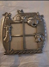 Vintage Noah  s Ark Baby Picture Frame Vintage Pewter Photo Display Nursery Home