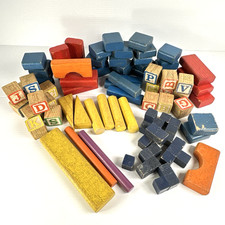 Vintage Wood Toys Blocks Lot of 70 Various Colors and Styles Alphabet Etc