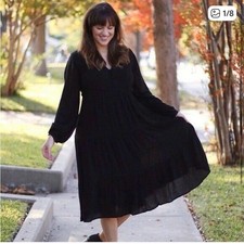 Loft Button Tiered Flowy Midi Dress Long Sleeve Medium