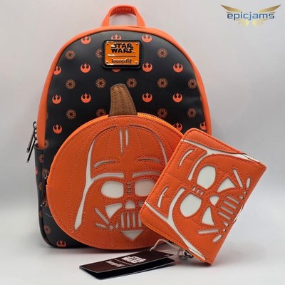 Loungefly Star Wars Darth Vader Glow-in-the-Dark Jack-o-Lantern Backpack Set New