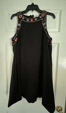 Wayward Fancies eShakti Black Shift Dress Cotton Blend Sleeveless Floral Trim XL