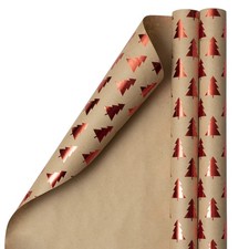 Gift Wrap - Christmas Kraft Wrapping - 50 Sq Ft - Red Trees on Brown Kraft - ...