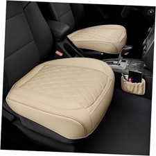 2 Pack Leather Front Car Seat Cover Bottom Car Seat, Anti Yellow Beige-2pcs
