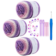 Cake Yarn for Crocheting,Colorful Crochet Yarn 3x100g 60% Cotton 30% Acrylic ...