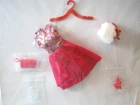 BARBIE FASHION CLOTHES ~ RED SATIN w/FLORAL BODICE OUTFIT w/ACCESSORIES SET