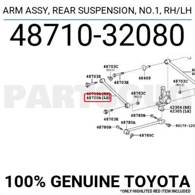 4871032080 Genuine Toyota ARM ASSY, REAR SUSPENSION, NO.1, RH/LH