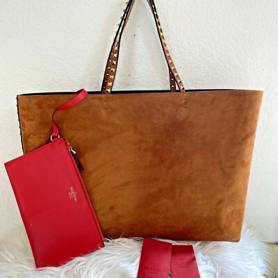 VALENTINO Garavani Rockstud Cognac Brown SUEDE and Leather