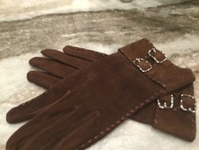 Coach Suede Gloves with Buckles and Whipstitch detail . sz 8