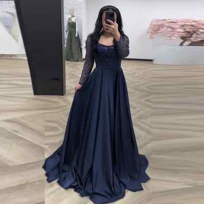 Navy Blue Evening Dresses Satin Sequin Belt Prom Gowns Wedding Party  Dresses | eBay