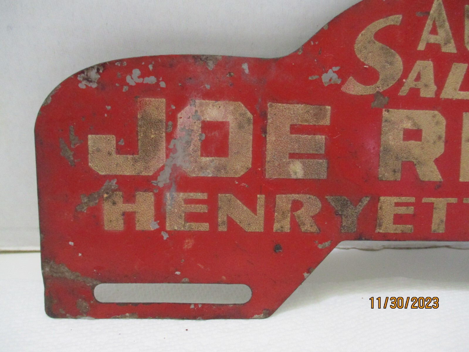 Vintage Reflective Aluminum Metal License Plate Topper " Auto Salvage