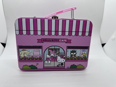 Sanrio Hello Kitty Cafe Irvine 2018 Pink Tin Metal Lunch Box Cafe Shape