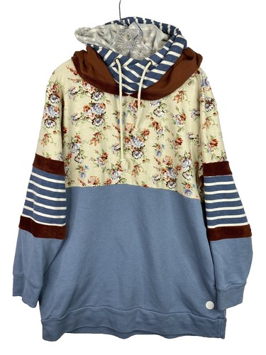 Lucy Women's Zippered Sweatshirt Large Gray Floral Accent Pockets