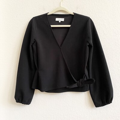 Madewell Black Texture & Thread Wrap Tie Black Blouse Long Sleeve Top Size XS