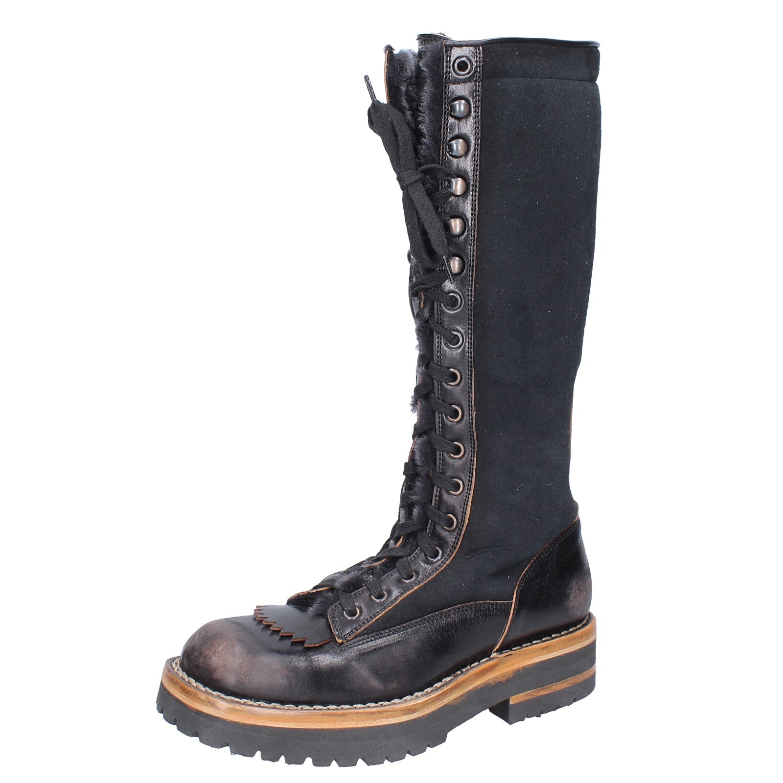 модель schuhe damen MOMA stiefel schwarz leder wildleder 81304D ВИНТАЖНАЯ EX513 23790₽