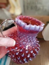 Vintage Fenton DARK Cranberry Opalescent Hobnail  Syrup Pitcher SPARKLING BEAUTY