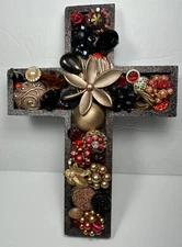 Jewelry Button Art Mixed Media Wood Cross - Earrings Pins Brooches - Religious