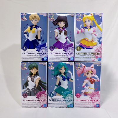 Set of 6 Sailor Moon Figure Glitter & Glamours Neptune Saturn Chibi Moons
