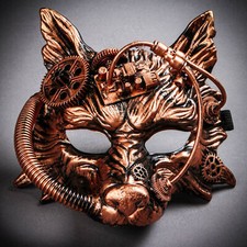 Halloween Wild Wolf Animal Masquerade Costume Steampunk Cosplay Face Mask Copper
