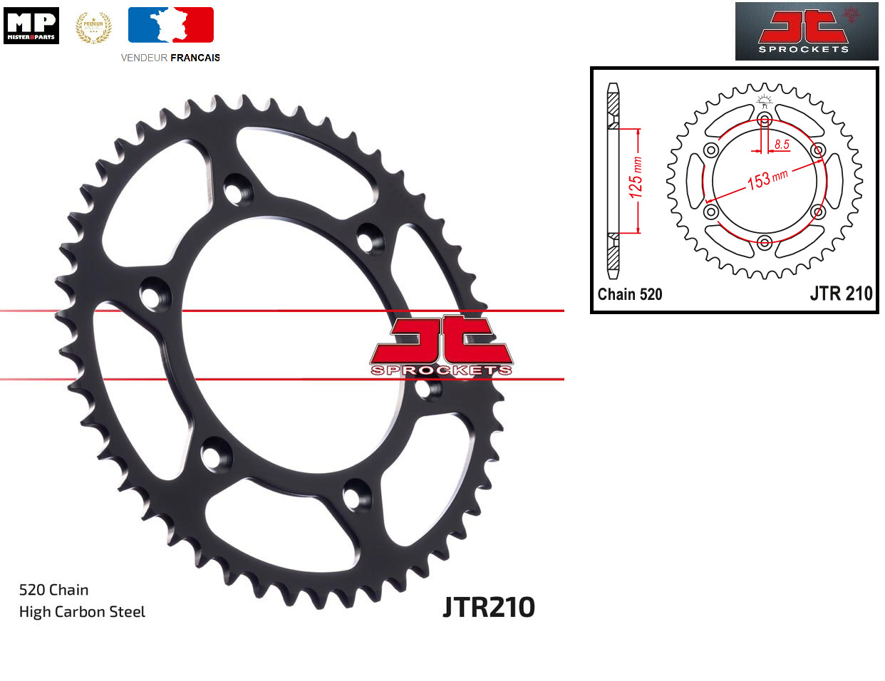 Couronne kit chaine HONDA CRF 450 R à 43 dents anti-usure