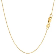 18k Yellow Real Gold Cable Link Chain Necklace, 0.7mm, 16"