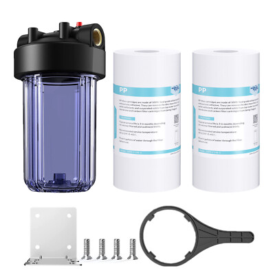 10 Inch Big Blue Clear Whole House Water Filter Housing &2PCS 10'' x4.5'' Sediment