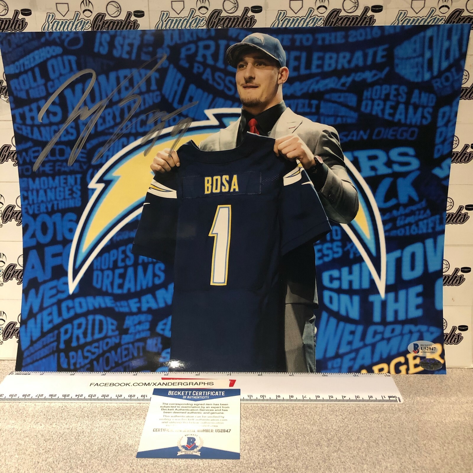 Joey Bosa Autographed Signed LOS ANGELES CHARGERS SAN DIEGO CHARGERS BECKETT BAS 11X14 PHOTOGRAPH-COA 