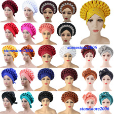 2Pcs African Auto Gele Headtie Bonnet Turban Head Wrap Chemo Cap Scarf Hat Hijab