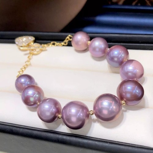 gorgeous 11-13mm south sea round lavender pearl bracelet 7.5-8" - Picture 3 of 4