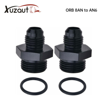 2PCS ORB-8 O-ring Boss 8AN to AN6 6AN Male Adapter Fitting Black For Fuel Rail