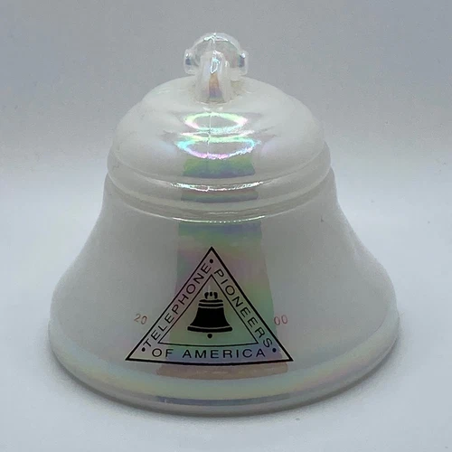 Fenton White Opalescent Bell Paperweight Verizon Telephone Pioneers of America
