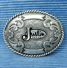Justin Brand Promo Belt Buckle Boots Scroll Western Wear Cowboy Rodeo Vtg.CVB702