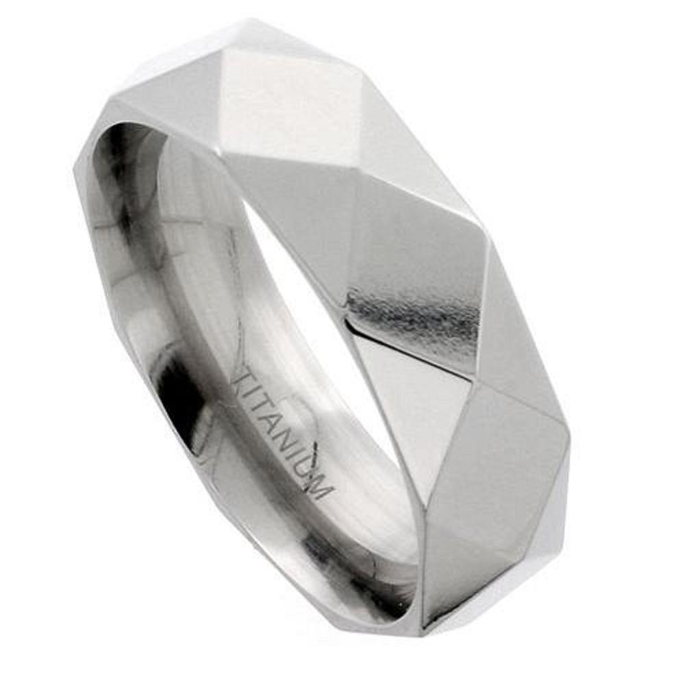 8mm Titanium Faceted Wedding Band Ring, Polished Finish Comfort Fit-image