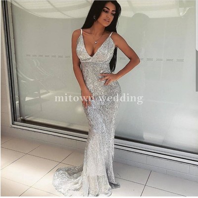 silver fishtail prom dress