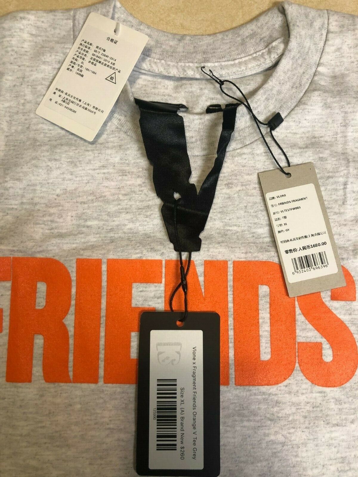 VLONE x Fragment Friends- Tee Orange/Grey - Size XL - Brand New Deadstock w  Tags