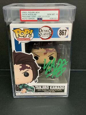 ZACH AGUILAR SIGNED TANJIRO KAMADO FUNKO POP #867 PSA GEM MT 10