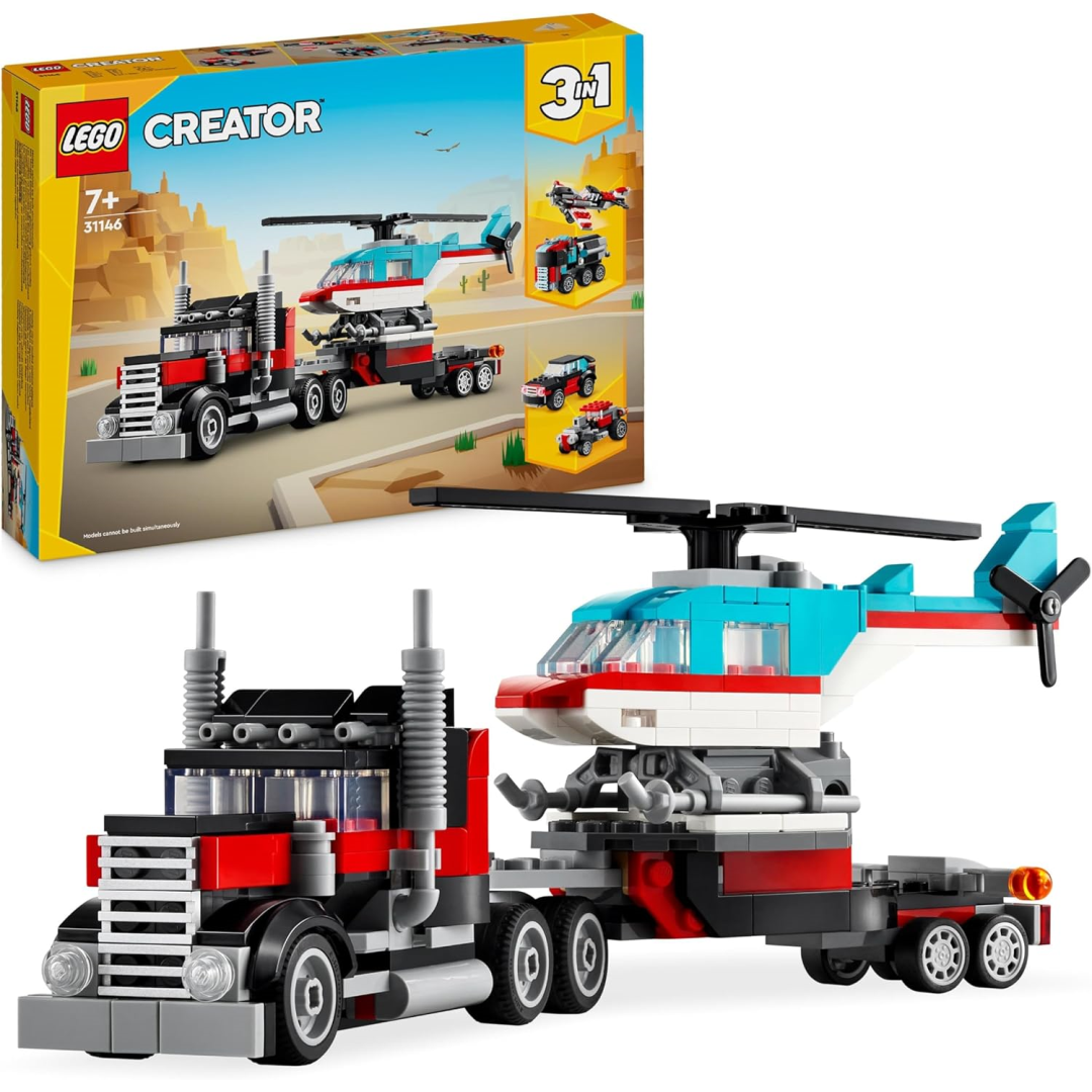 LEGO Creator 31146 3in1 Flatbed Truck with Helicopter Toy to Propeller Plane