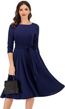 NEW DRESSTELLS 3/4 SLEEVE DARK NAVY BLUE DRESS STRETCH SIZE XLARGE *no belt!*