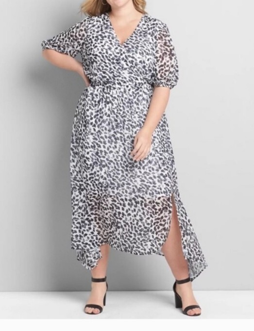 lane bryant maxi dress Lane Bryant Black & White Maxi Dress Brushstroke Crossover Hi Low Size 28