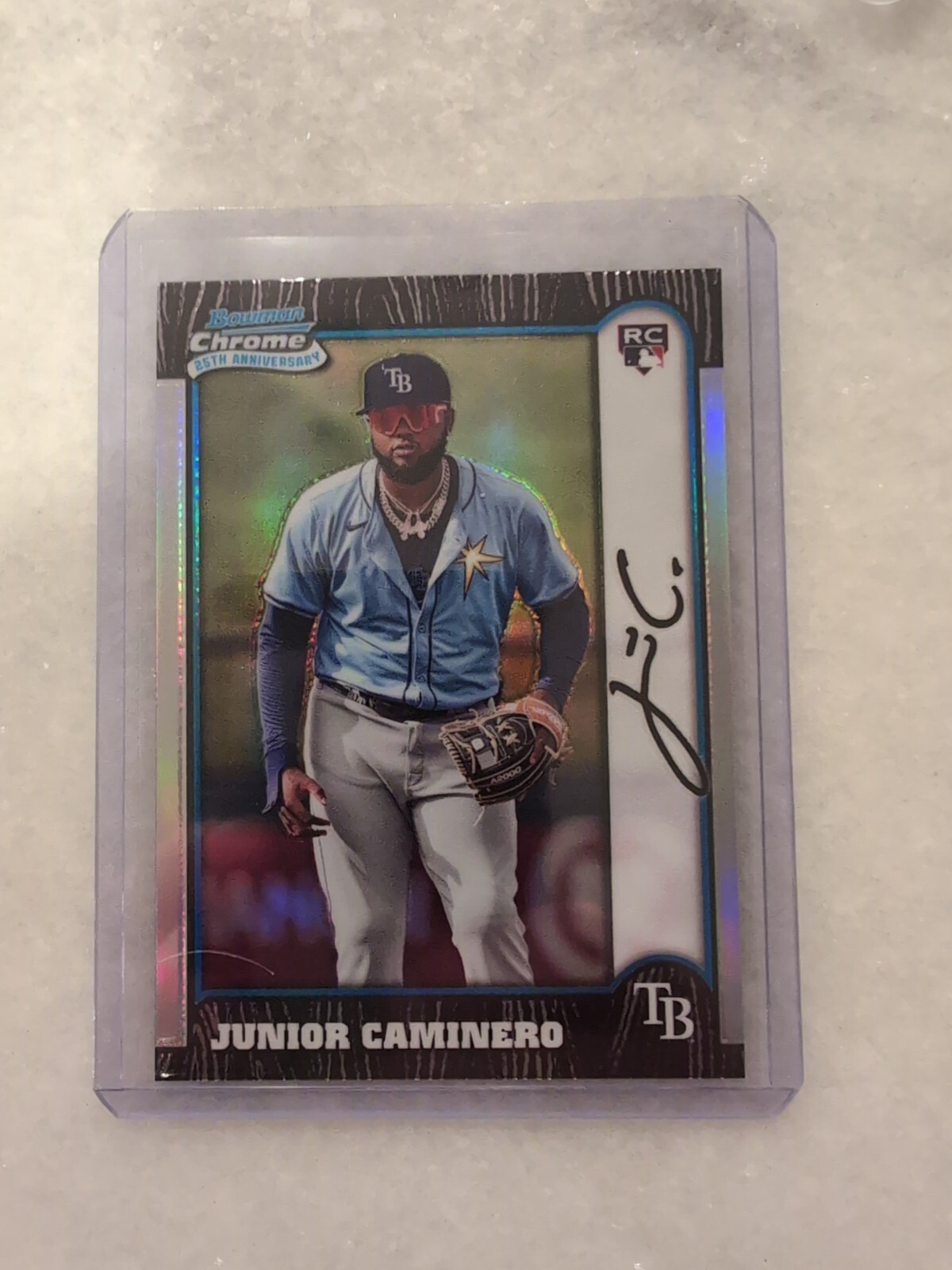 2024 BOWMAN CHROME JUNIOR CAMINERO RC 25th ANNIVERSARY REFRACTOR TAMPA RAYS