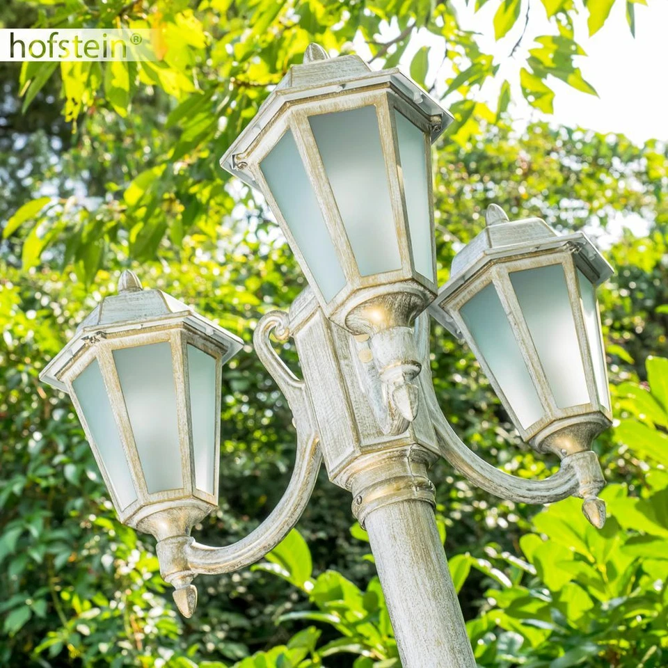 Aussen Steh Leuchten Kandelaber weiß Gold Garten Wege Lampen Milchglas Laterne - Bild 3 von 4