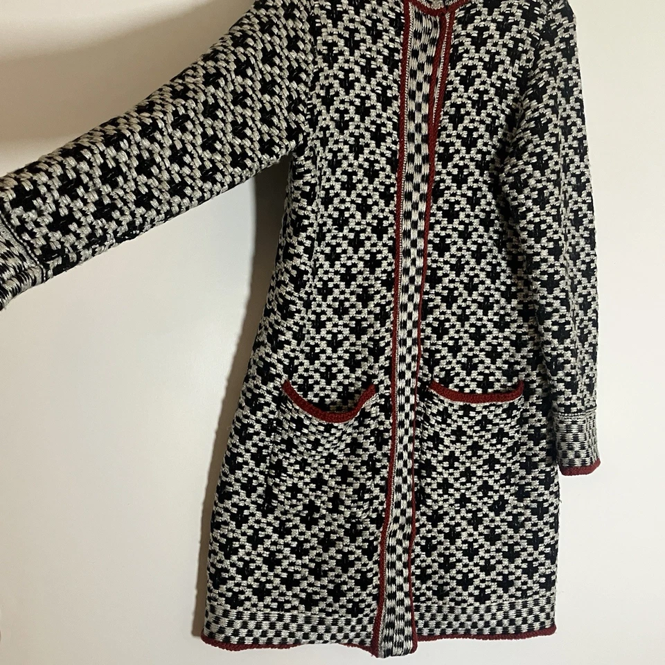 Chaqueta Chicos Para Mujer 1 Mediana Negra Roja Larga Suéter Cuello Simulado Mezcla de Lana a Presión M Foto 4 de 4