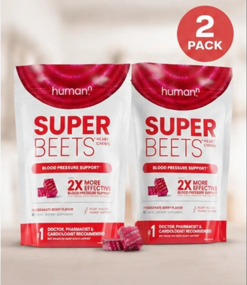 2 PACK NEW HumanN-SUPER BEETS Heart Chews, Nitric Oxide Booster for Heart Health