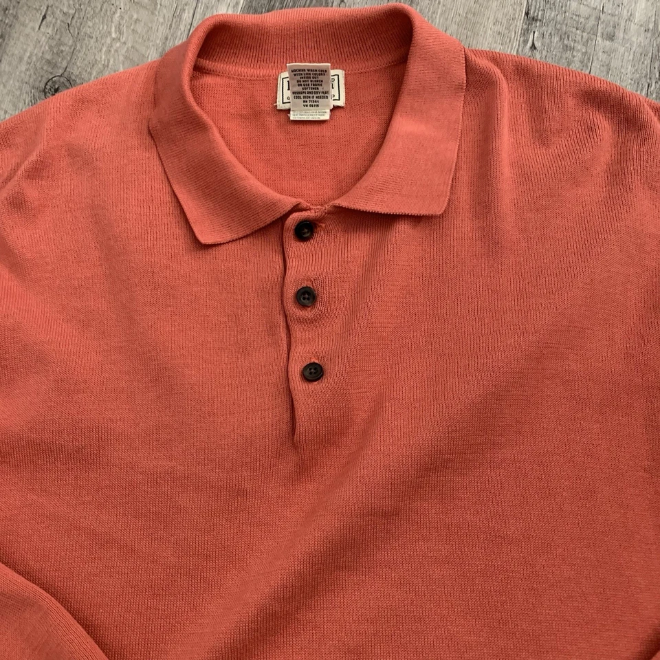 Suéter LL Bean Para Hombres Grande Tejido Salmón Pullover Cuello Polo Mezcla Algodón Ligero Foto 3 de 4