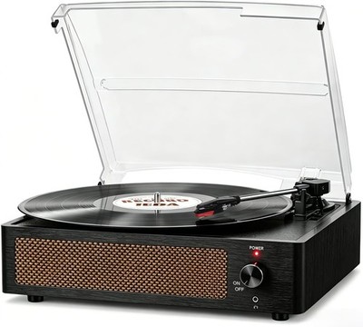 Seasonlife  Vinyl Record Player with Speakers,Wood Black Vintage Turntables
