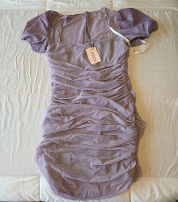 NWT Missguided Womens Dress Purple Mesh Ruched Mini Size 14 NEW