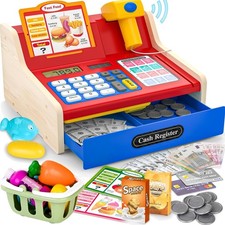 Kinderkasse Holz-Registrierkasse mit Scanner & Sound für Kinder 3-5 Jahre, Sp...